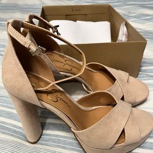 Like new faux suede nude platform heels Jessica Simpson. On trend!
